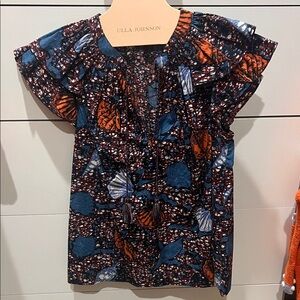 Ulla Johnson Blue and Orange Patterned Blouse